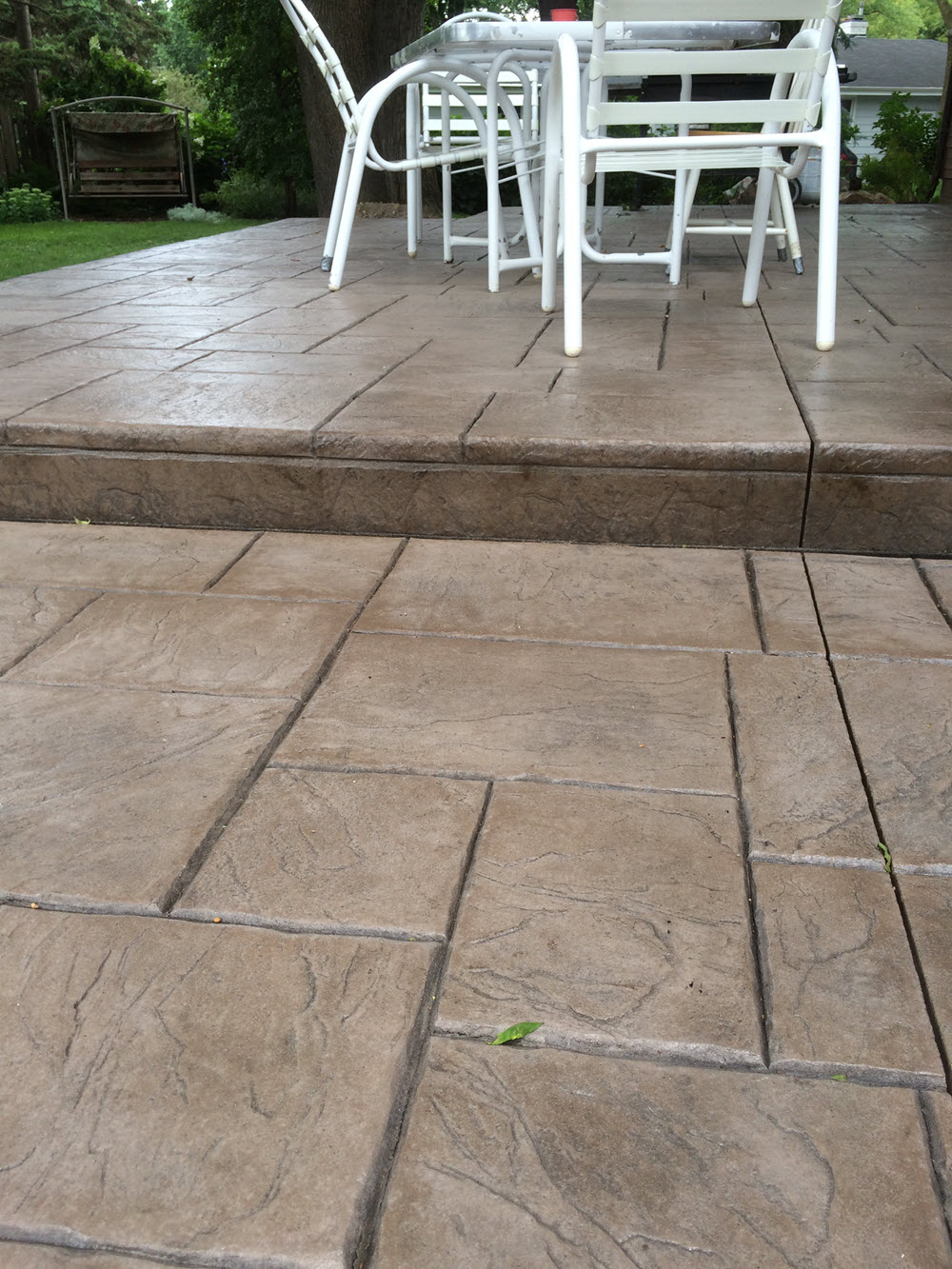 Vermont slate stamped concrete patio, installed by Creative Concrete Inc